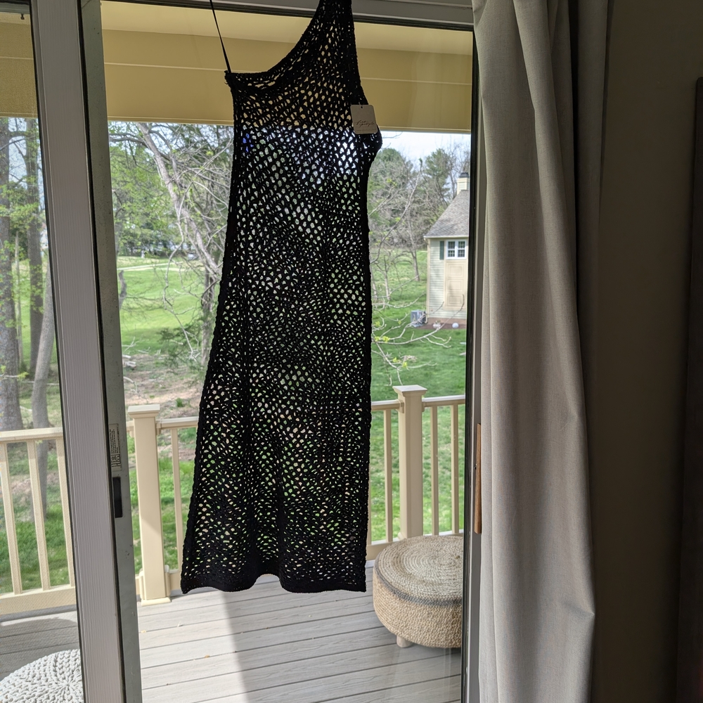 Black Crochet One-Shoulder Dress